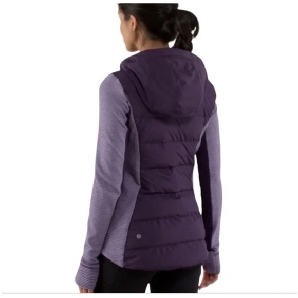 Lululemon Fluff Off Pullover Deep Zinfandel Purple Mini Check Pique Down Jacket - Picture 2 of 10